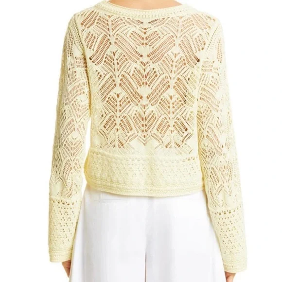 VINCE LACE PATCHWORK PULLOVER ORGANIC COTTON SWEATER IN PALE LEMON MEDIUM - Picture 2 of 5
